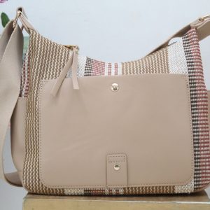 Bandolera combinada en tejido y poli piel,ref309434