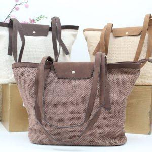Bolso  de asa larga en tejido de loneta y poli piel,ref29010