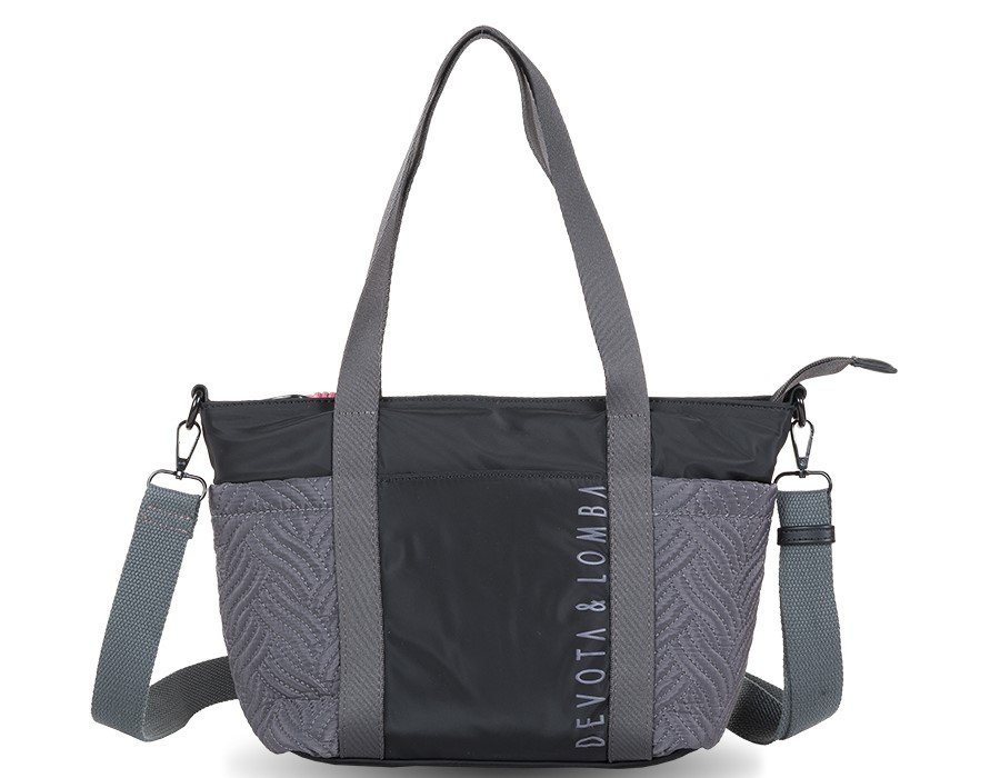 Bolso Devota & Lomba · Bandolera mediana · Con dos asas de mano · Material Nylon · Color Negro/Gris - Imagen 2
