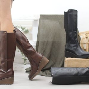 Bota en suave poli piel con elastico y cuña de 6cm,ref2509