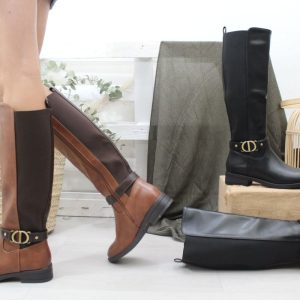 Bota plana en suave poli piel con elastico lateral,ref8955