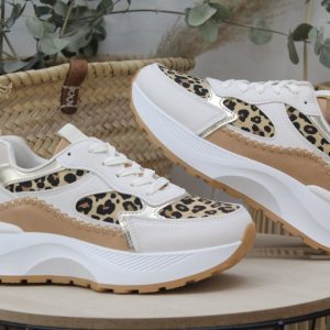 Sneakers combinada en suave poli piel con animal print,ref9082