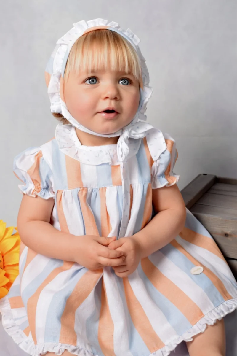 Conjunto vestido, braguita y capota de bebé listado Cocote & Charanga - Imagen 2