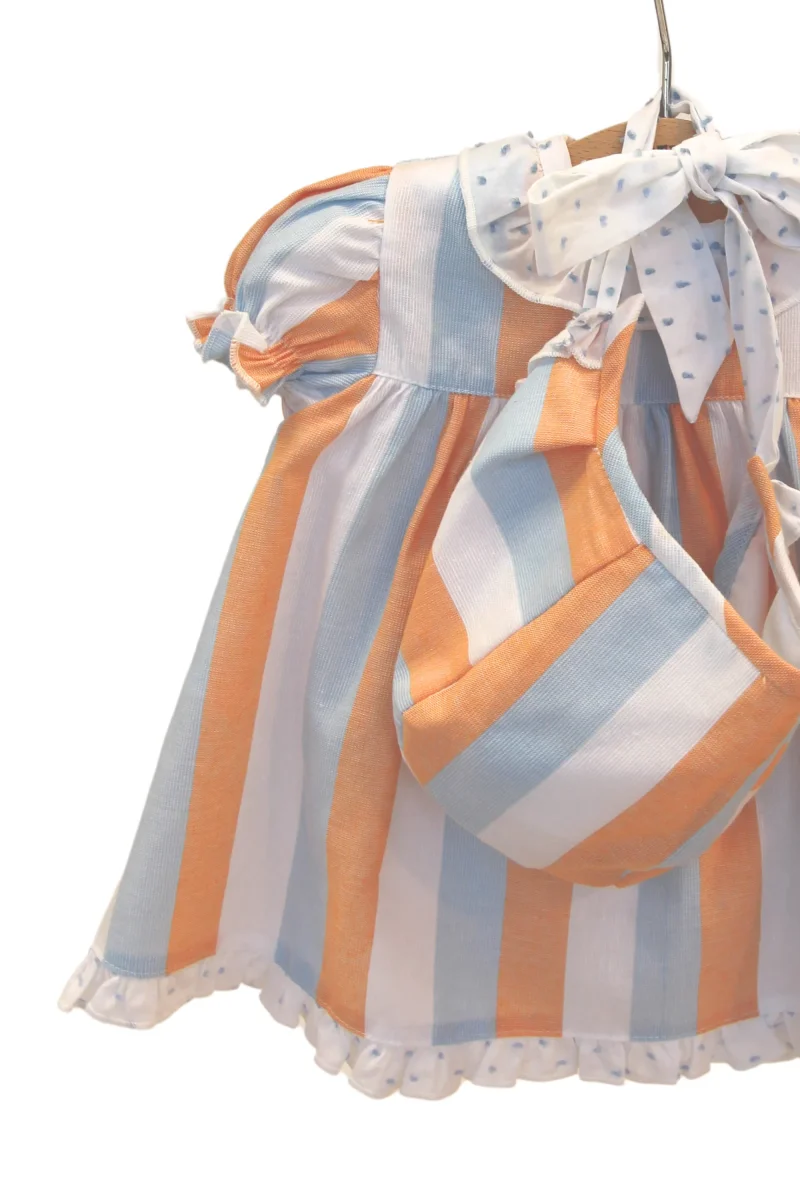 Conjunto vestido, braguita y capota de bebé listado Cocote & Charanga - Imagen 5