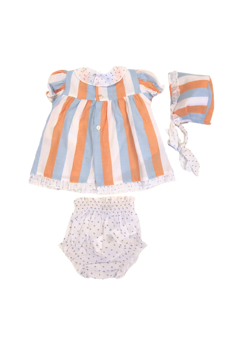 Conjunto vestido, braguita y capota de bebé listado Cocote & Charanga - Imagen 6