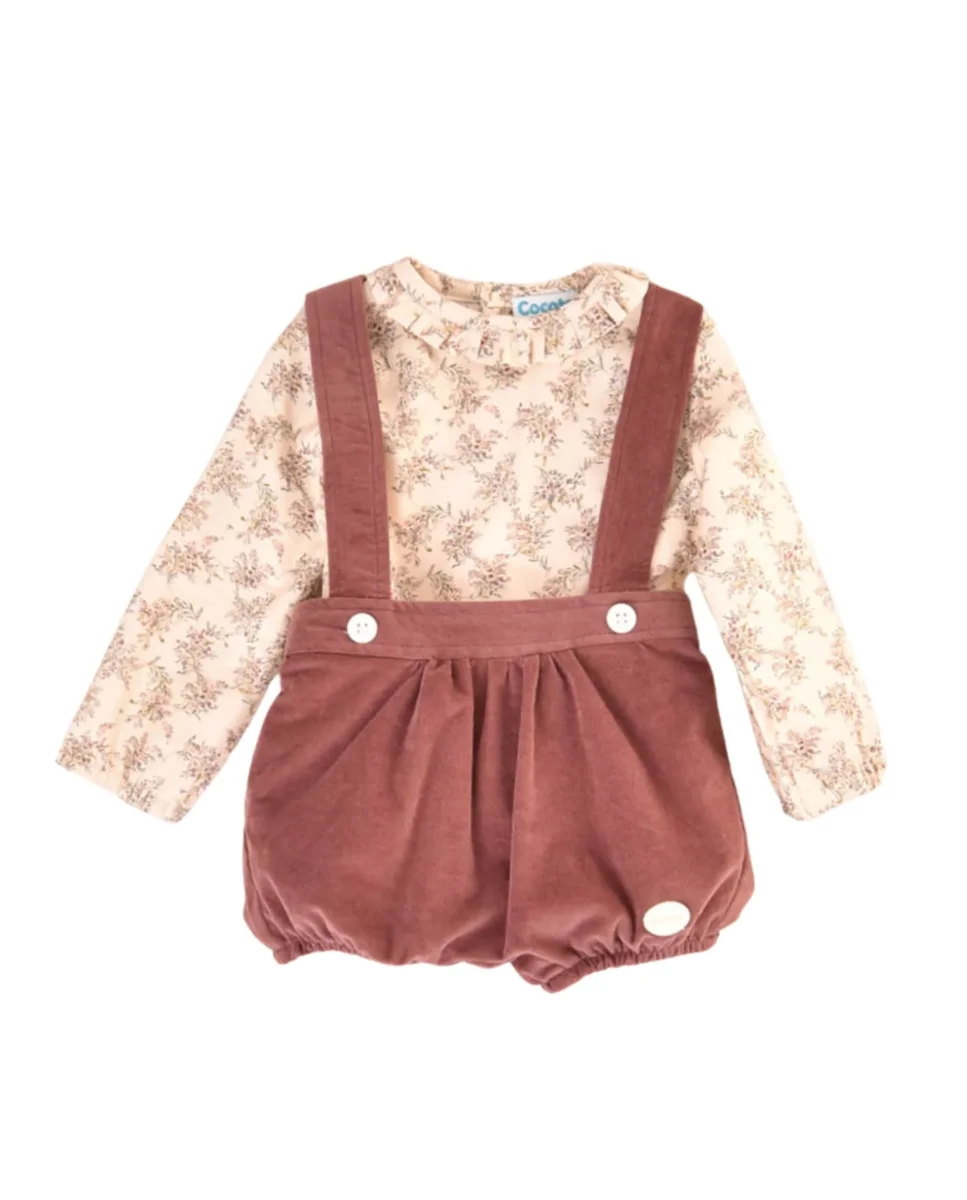 Conjunto bebé niño tirantes pana y blusa con volante Cocote & Charanga - Imagen 3