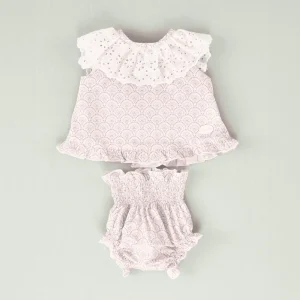 Conjunto vestido y braguita malva bebé niña