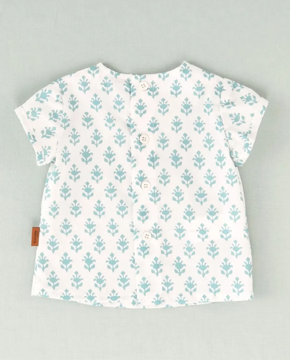 Camisa de flores blanca y turquesa bebé niño - Imagen 3