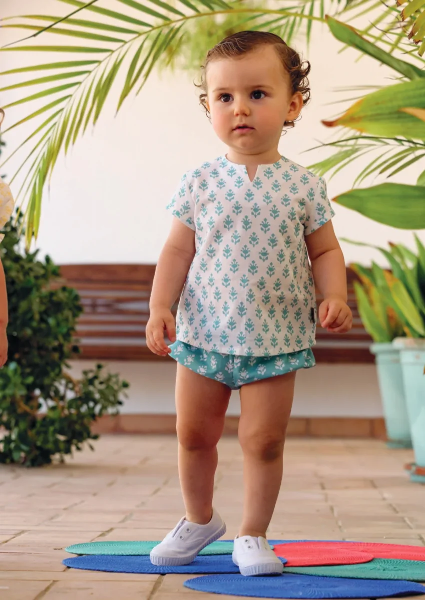 Camisa de flores blanca y turquesa bebé niño - Imagen 4