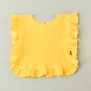 Camiseta lisa con volante amarilla niña