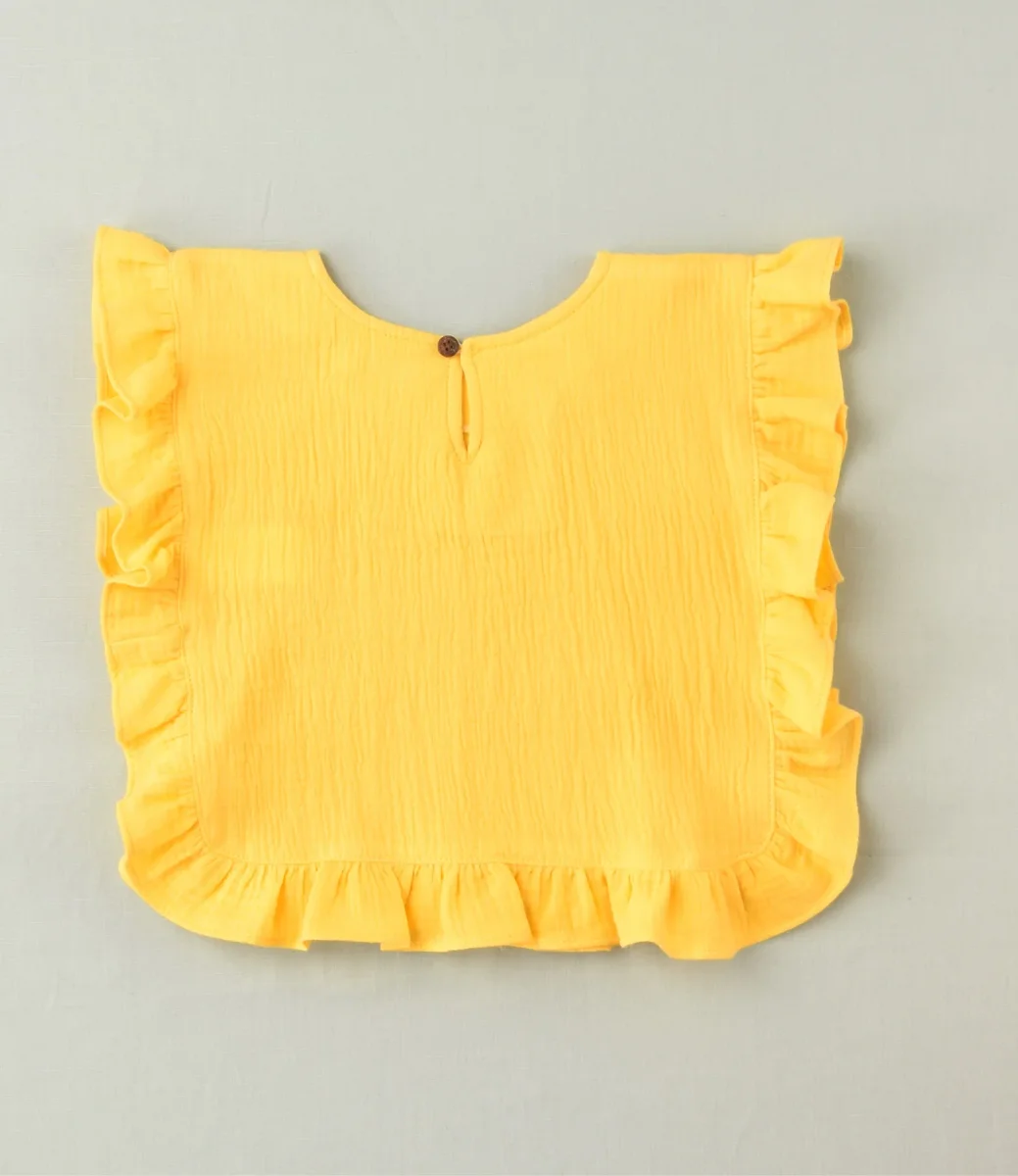 Camiseta lisa con volante amarilla niña - Imagen 3
