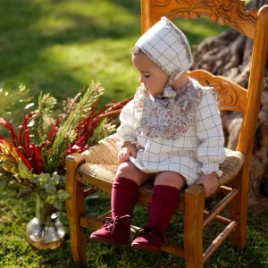 Conjunto bebé niña cuadros y flores con vestido. capota y braguita | Cocote x Charanga