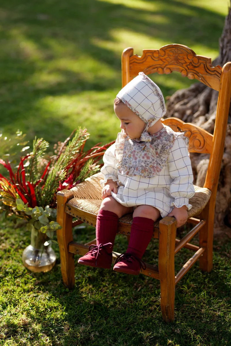 Conjunto bebé niña cuadros y flores con vestido. capota y braguita | Cocote x Charanga - Imagen 2