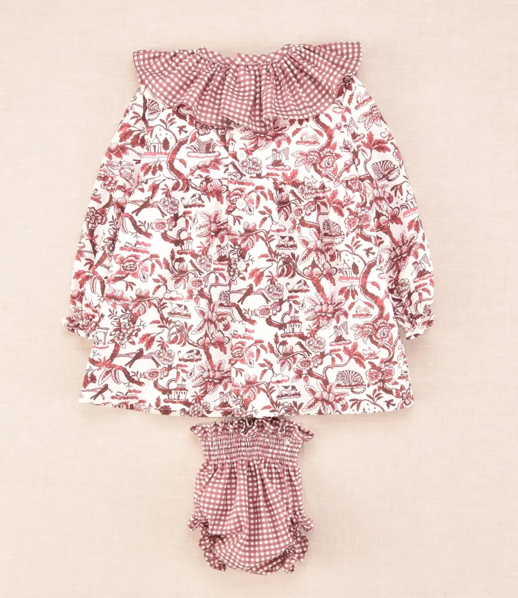 Conjunto bebé vestido floral y braguita cuadros burdeos | Cocote x Charanga - Imagen 4