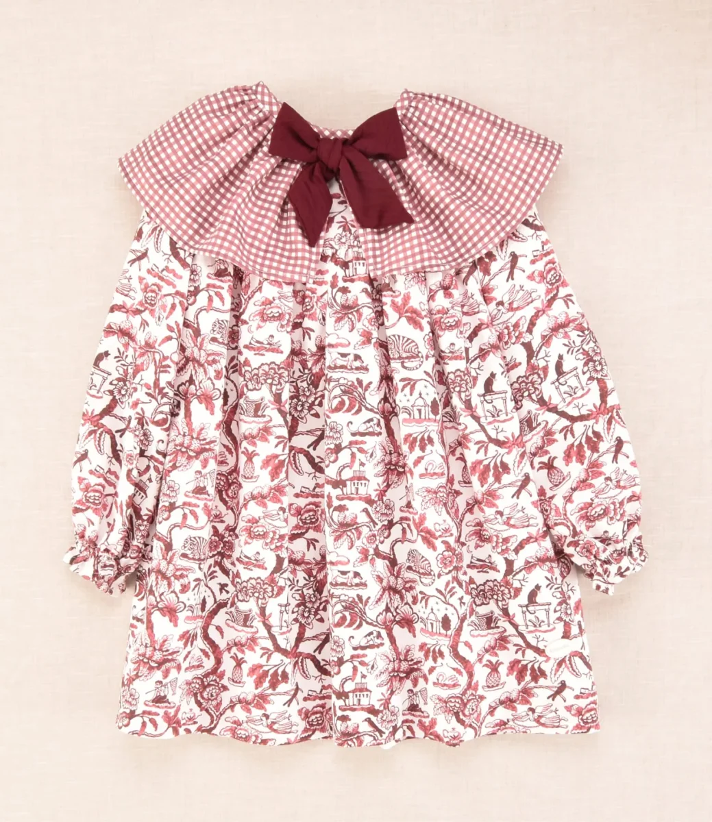 Vestido niña flores burdeos manga larga con volante Cocote - Imagen 3