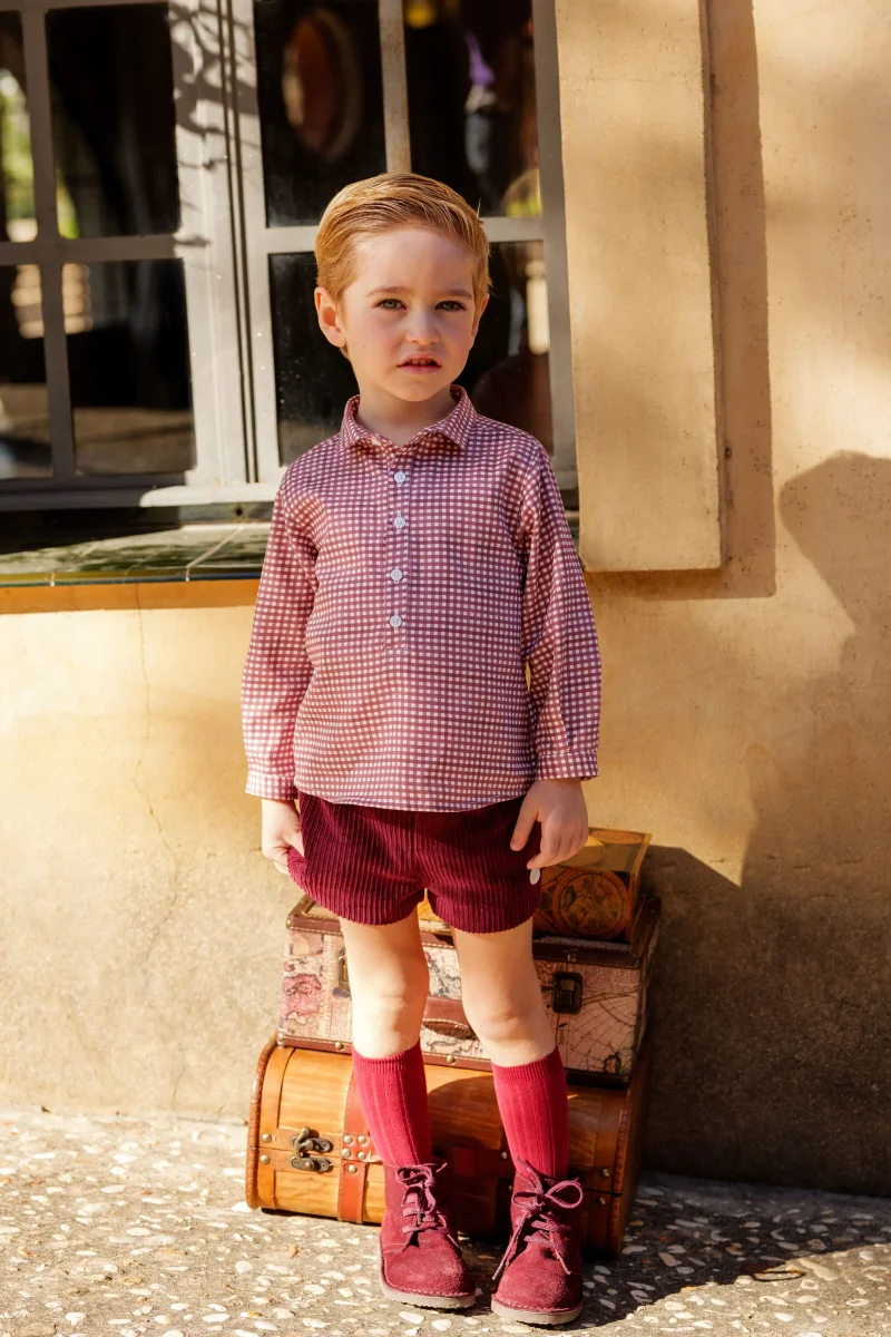 Conjunto niño camisa cuadros y pantalón pana burdeos | Cocote x Charanga - Imagen 5