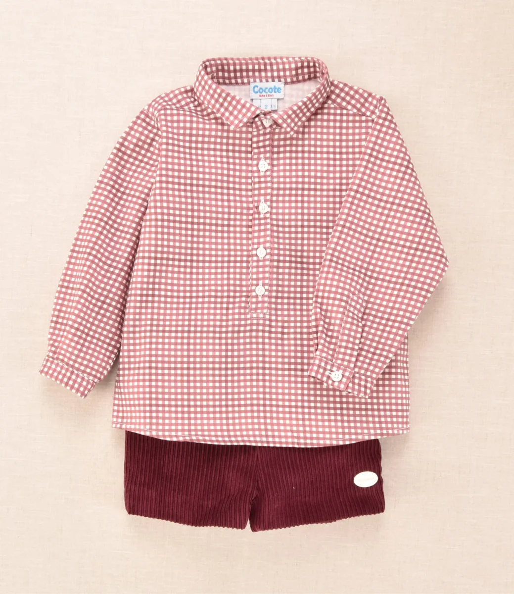Conjunto niño camisa cuadros y pantalón pana burdeos | Cocote x Charanga - Imagen 3