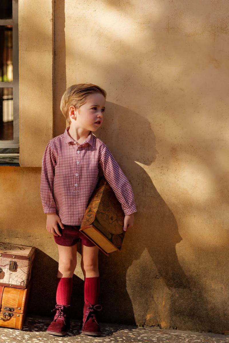 Conjunto niño camisa cuadros y pantalón pana burdeos | Cocote x Charanga - Imagen 6