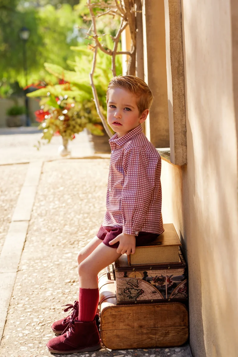 Conjunto niño camisa cuadros y pantalón pana burdeos | Cocote x Charanga - Imagen 2