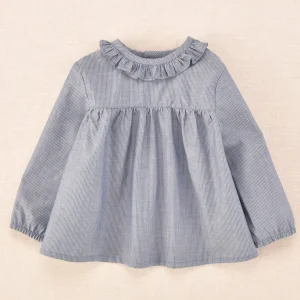 Blusa bebé de manga larga con volante cuello en azul | Colección Cocote x Charanga