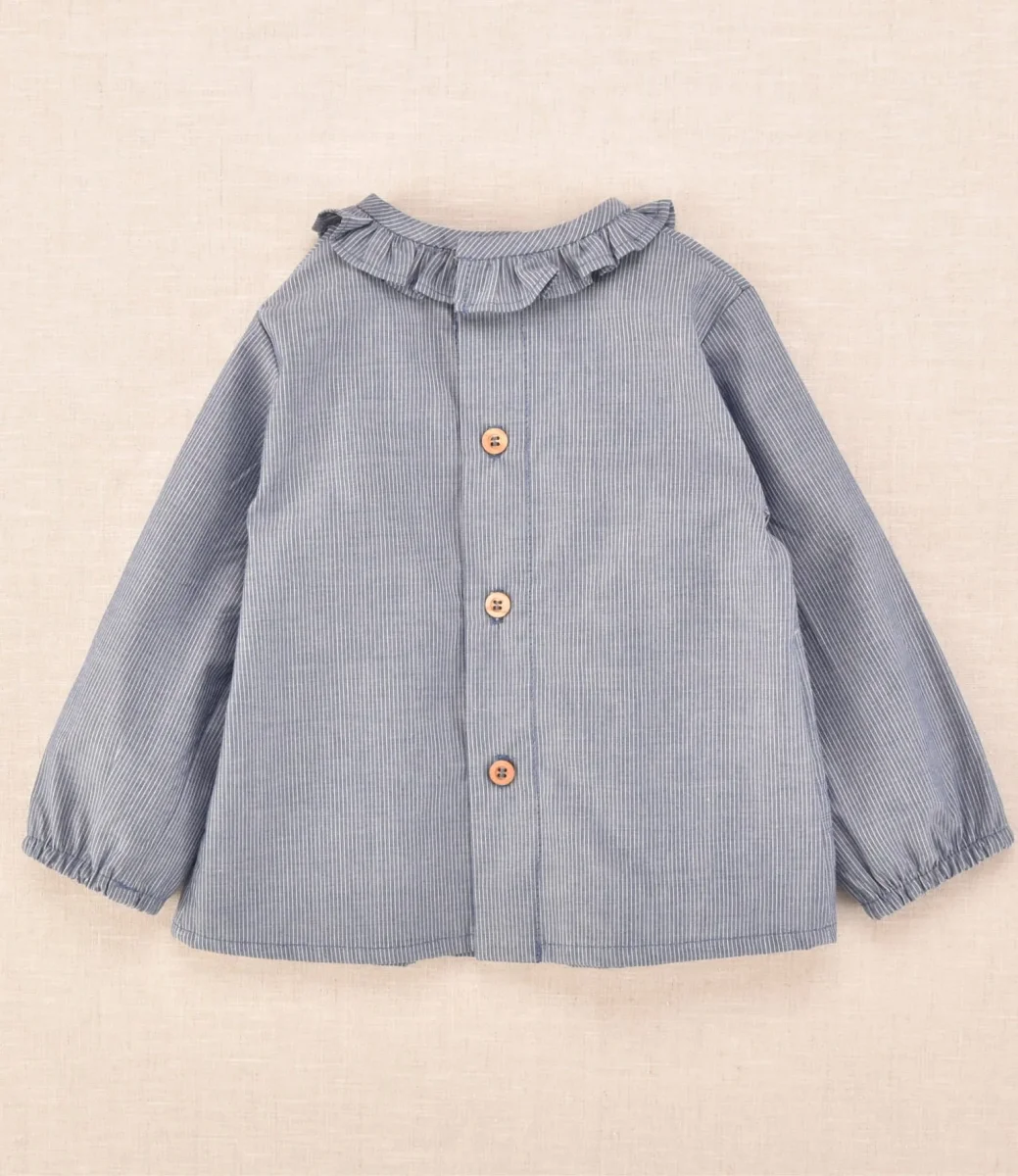 Blusa bebé de manga larga con volante cuello en azul | Colección Cocote x Charanga - Imagen 3