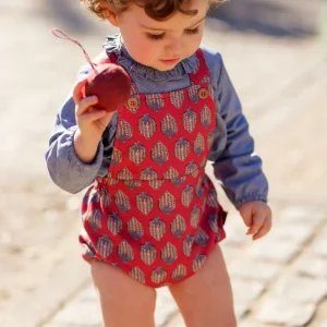 Ranita bebé estampada burdeos con tirantes cruzados