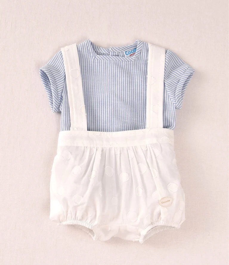 Conjunto bebé rayas azul y ranita blanca | Cocote by Charanga
