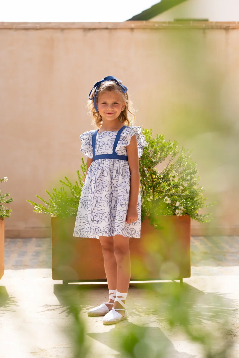 Vestido niña cachemir azul con volantes | Cocote by Charanga - Imagen 2