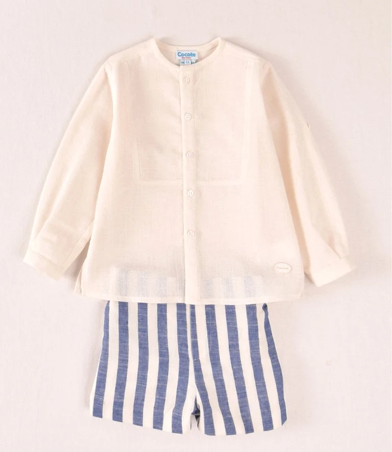 Conjunto niño camisa cruda y short rayas azul | Cocote by Charanga - Imagen 3