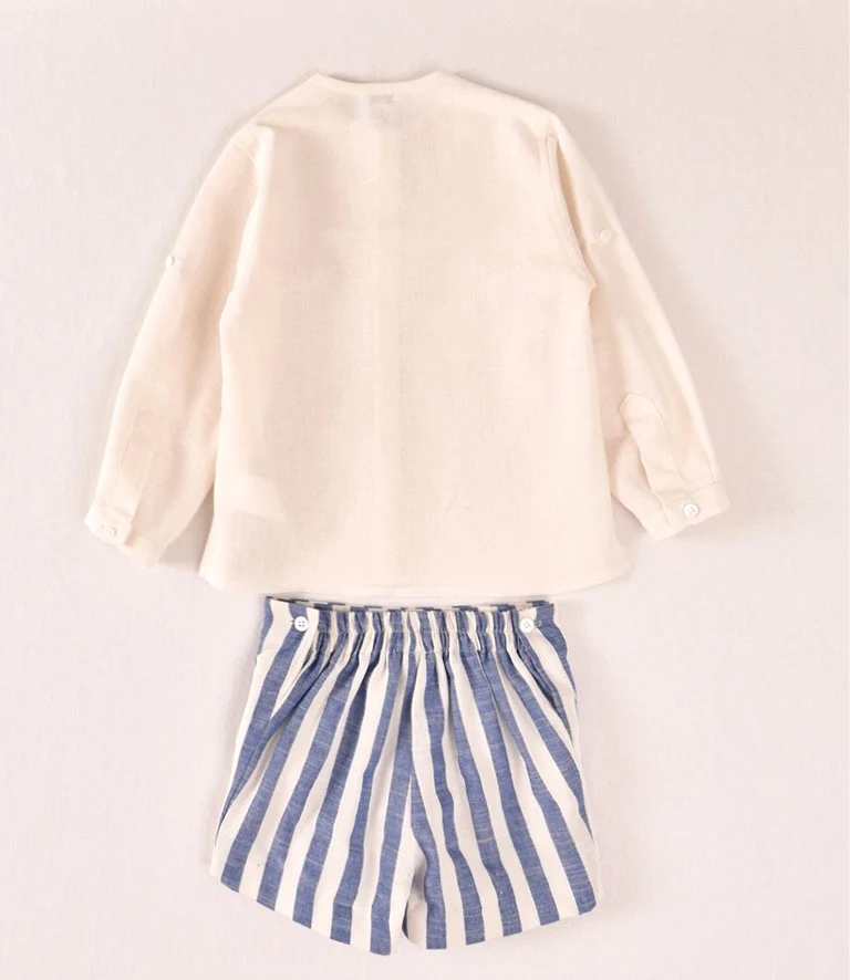 Conjunto niño camisa cruda y short rayas azul | Cocote by Charanga - Imagen 4