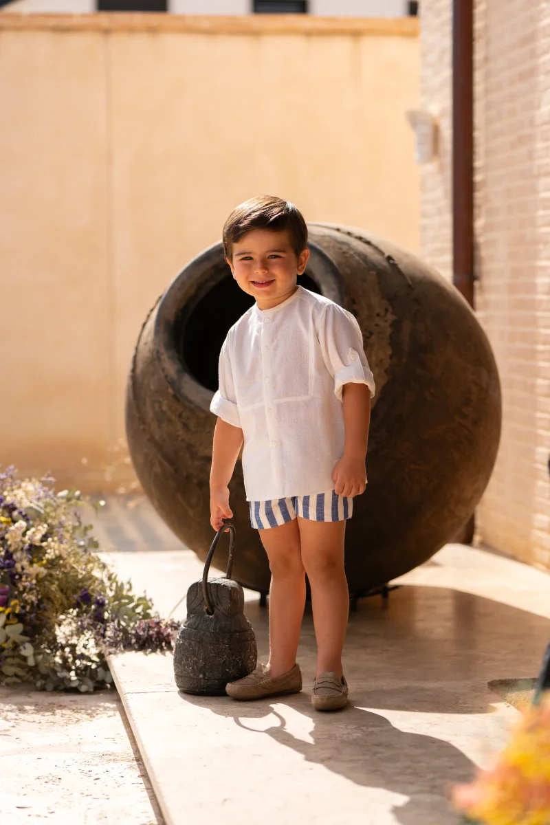 Conjunto niño camisa cruda y short rayas azul | Cocote by Charanga - Imagen 2