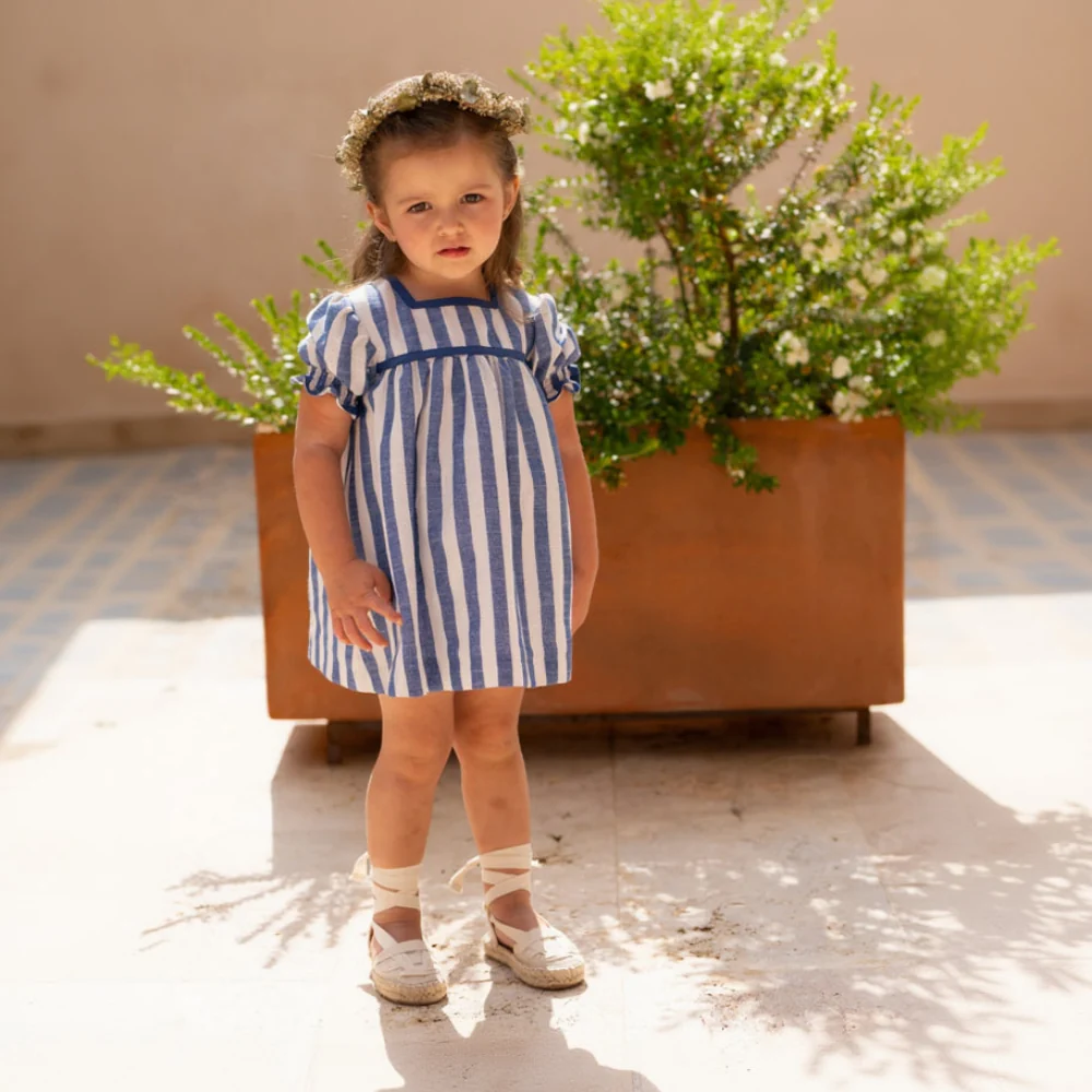 Conjunto bebé vestido y braguita rayas azul | Cocote by Charanga - Imagen 3
