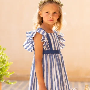 Vestido niña rayas azul con volantes | Cocote by Charanga
