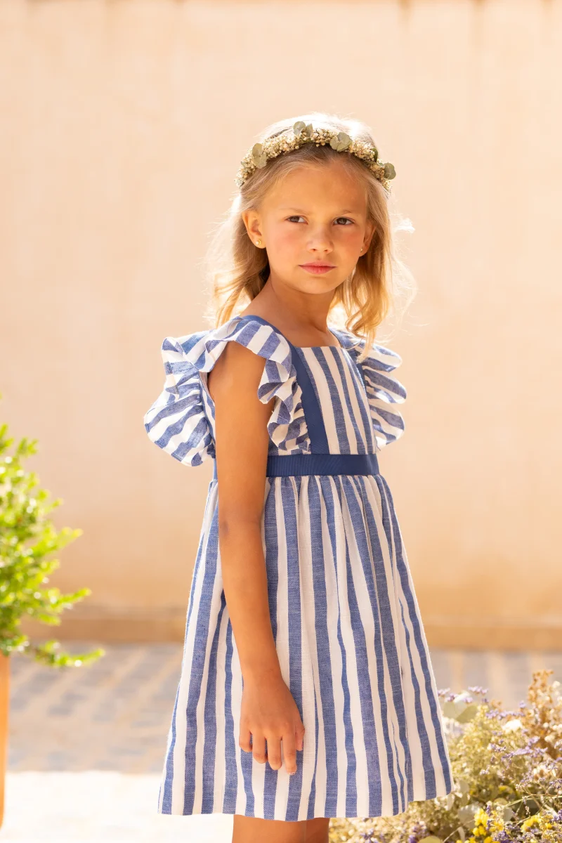 Vestido niña rayas azul con volantes | Cocote by Charanga - Imagen 2