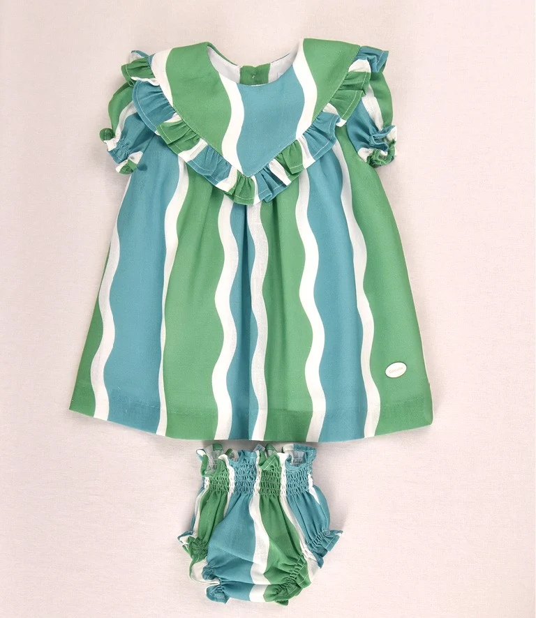 Conjunto bebé vestido y braguita ondas verde azul | Cocote by Charanga - Imagen 3