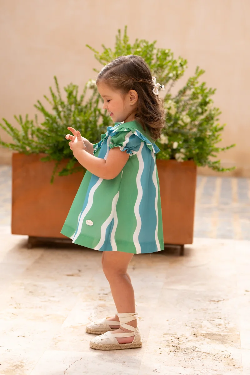 Conjunto bebé vestido y braguita ondas verde azul | Cocote by Charanga - Imagen 7