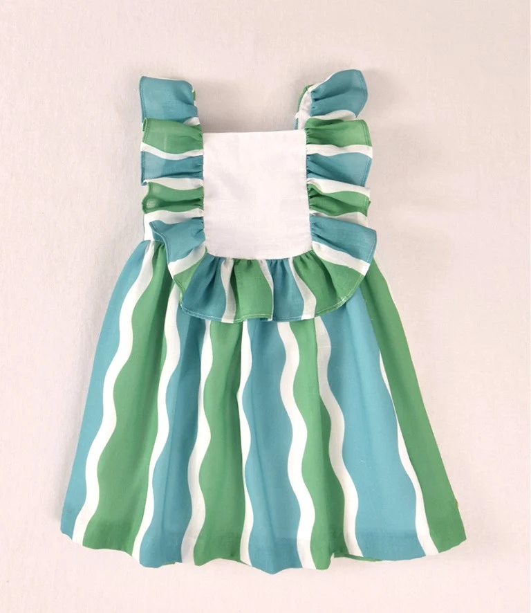 Vestido niña ondas verde y azul con volantes | Cocote by Charanga - Imagen 4