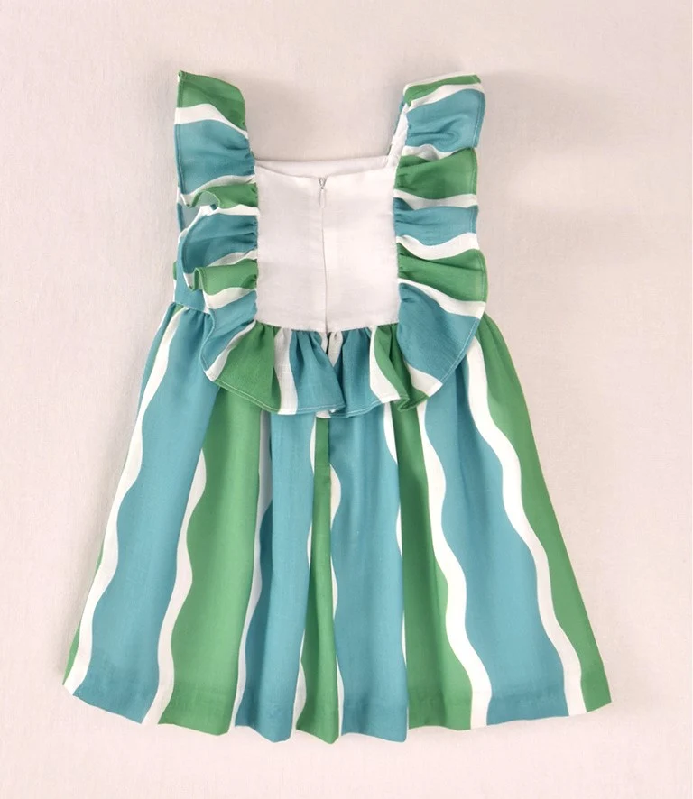 Vestido niña ondas verde y azul con volantes | Cocote by Charanga - Imagen 3
