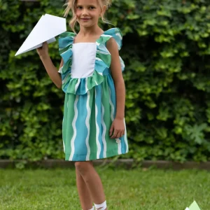 Vestido niña ondas verde y azul con volantes | Cocote by Charanga