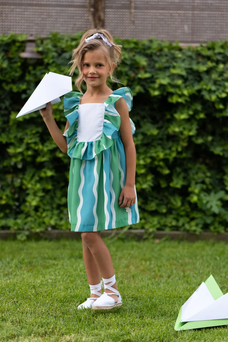 Vestido niña ondas verde y azul con volantes | Cocote by Charanga - Imagen 2
