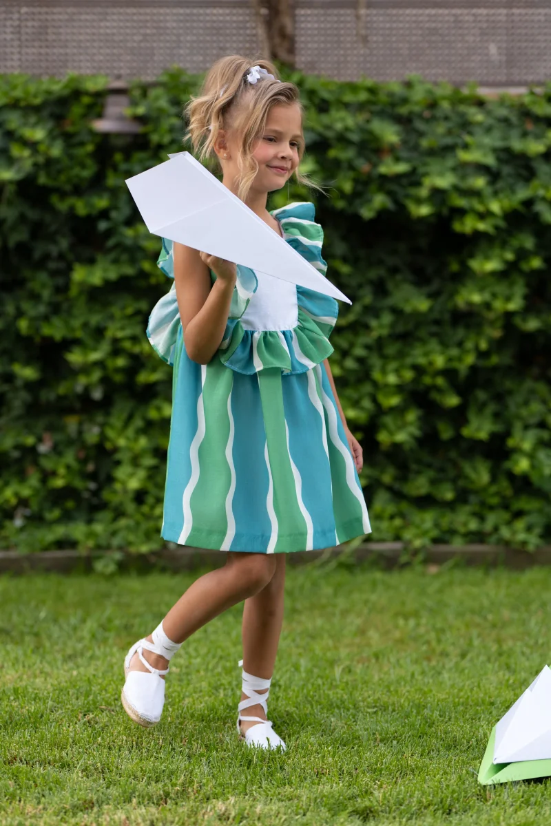 Vestido niña ondas verde y azul con volantes | Cocote by Charanga - Imagen 5