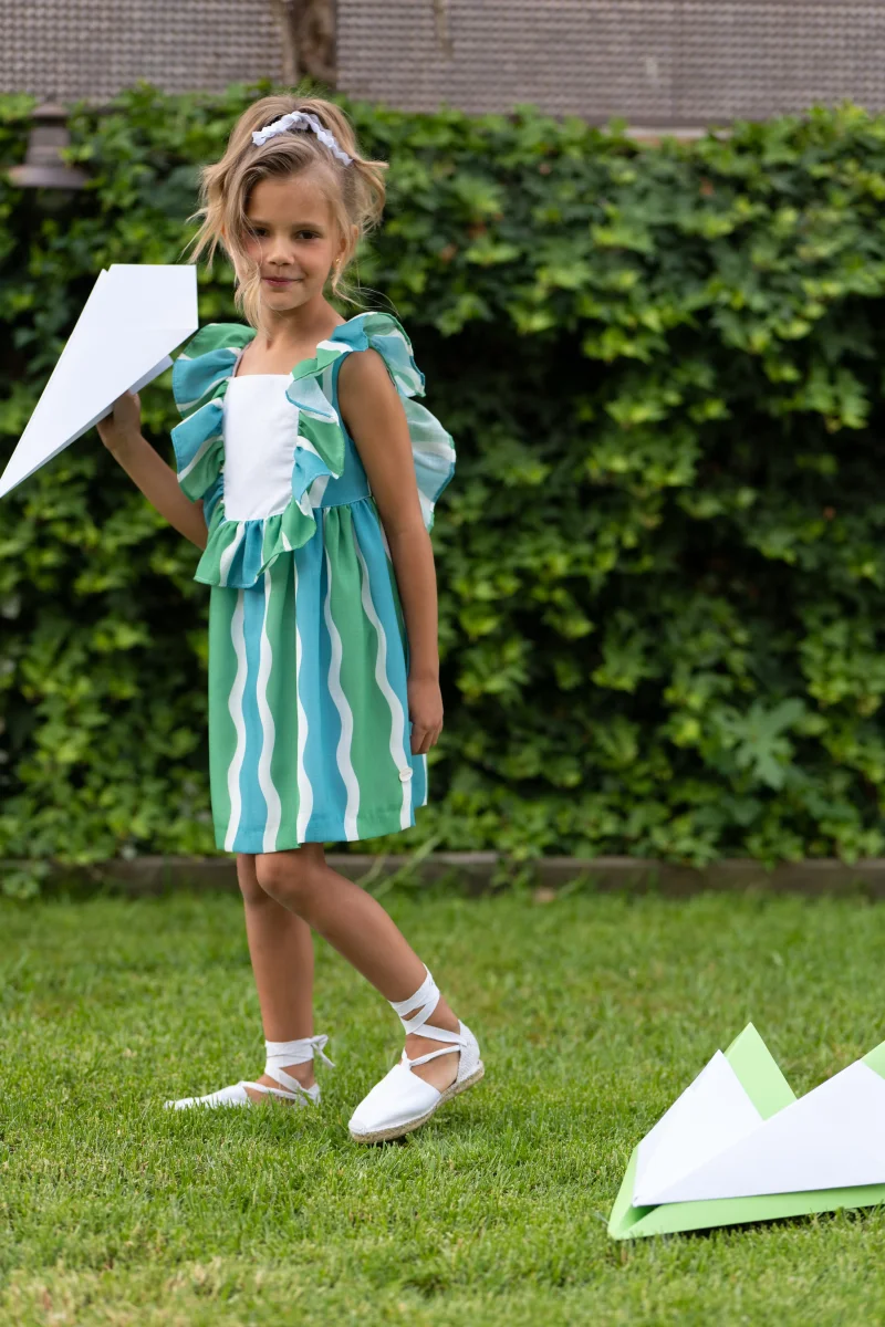Vestido niña ondas verde y azul con volantes | Cocote by Charanga - Imagen 6