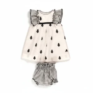 Conjunto bebé vestido y braguita bordado negro | Cocote by Charanga