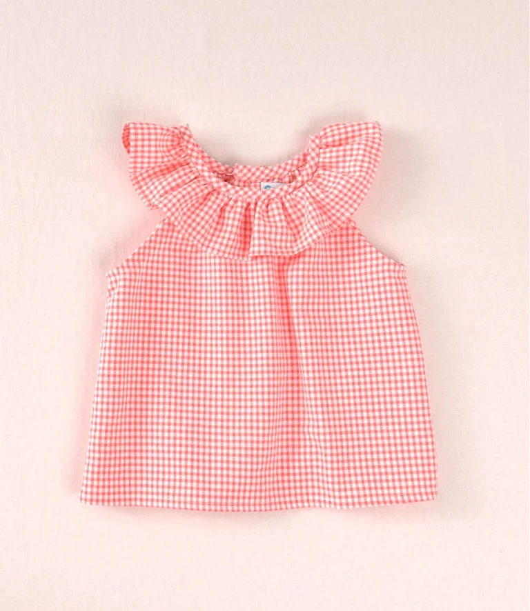 Blusa bebé vichy coral con volante | Cocote by Charanga - Imagen 3