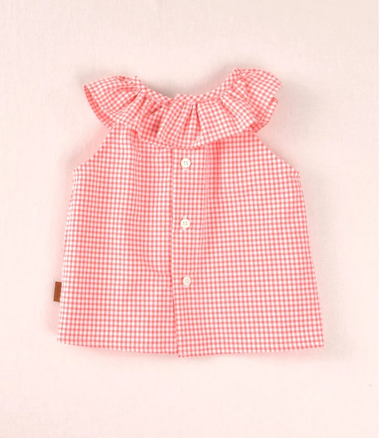 Blusa bebé vichy coral con volante | Cocote by Charanga - Imagen 4