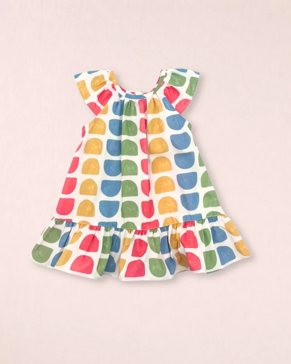 Vestido bebé geométrico multicolor con volante | Cocote by Charanga