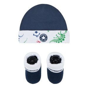 CONVERSE – Conjunto Converse Bebé Azul Marino 0-6 Meses Gorro y Patucos Edición Limitada