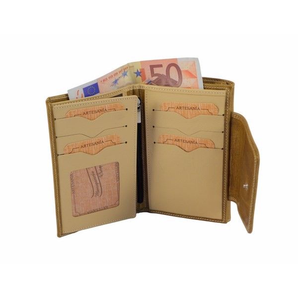 Cartera mediana para mujer en piel rota color camel - Imagen 3