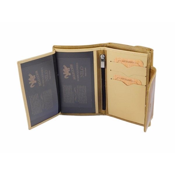 Cartera mediana para mujer en piel rota color camel - Imagen 4