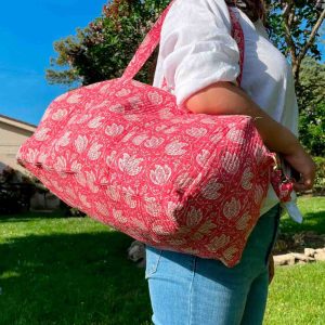 Bolso de Viaje Acolchado Algodón para Mujer con Asas Largas y Cremallera